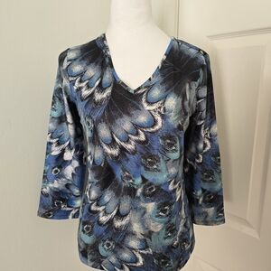 Chico's V Neck Shimmering Multcolored 3/4 Sleeve Top Sz. (0)